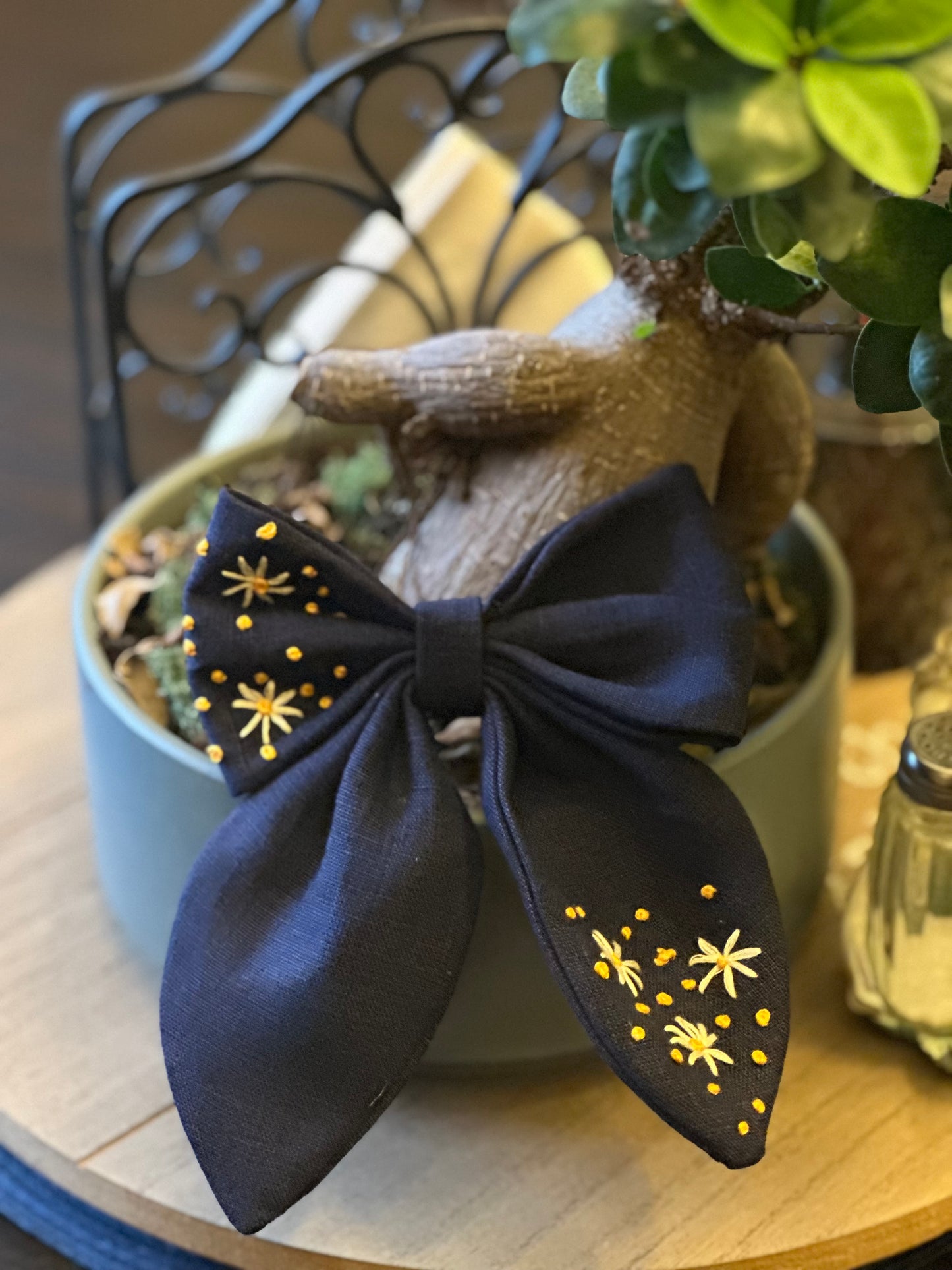 Hand Embroidered Hair Bow
