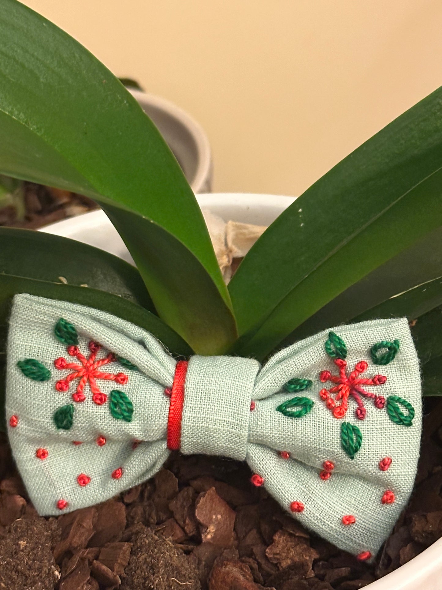 Hand Embroidered Hair Bow