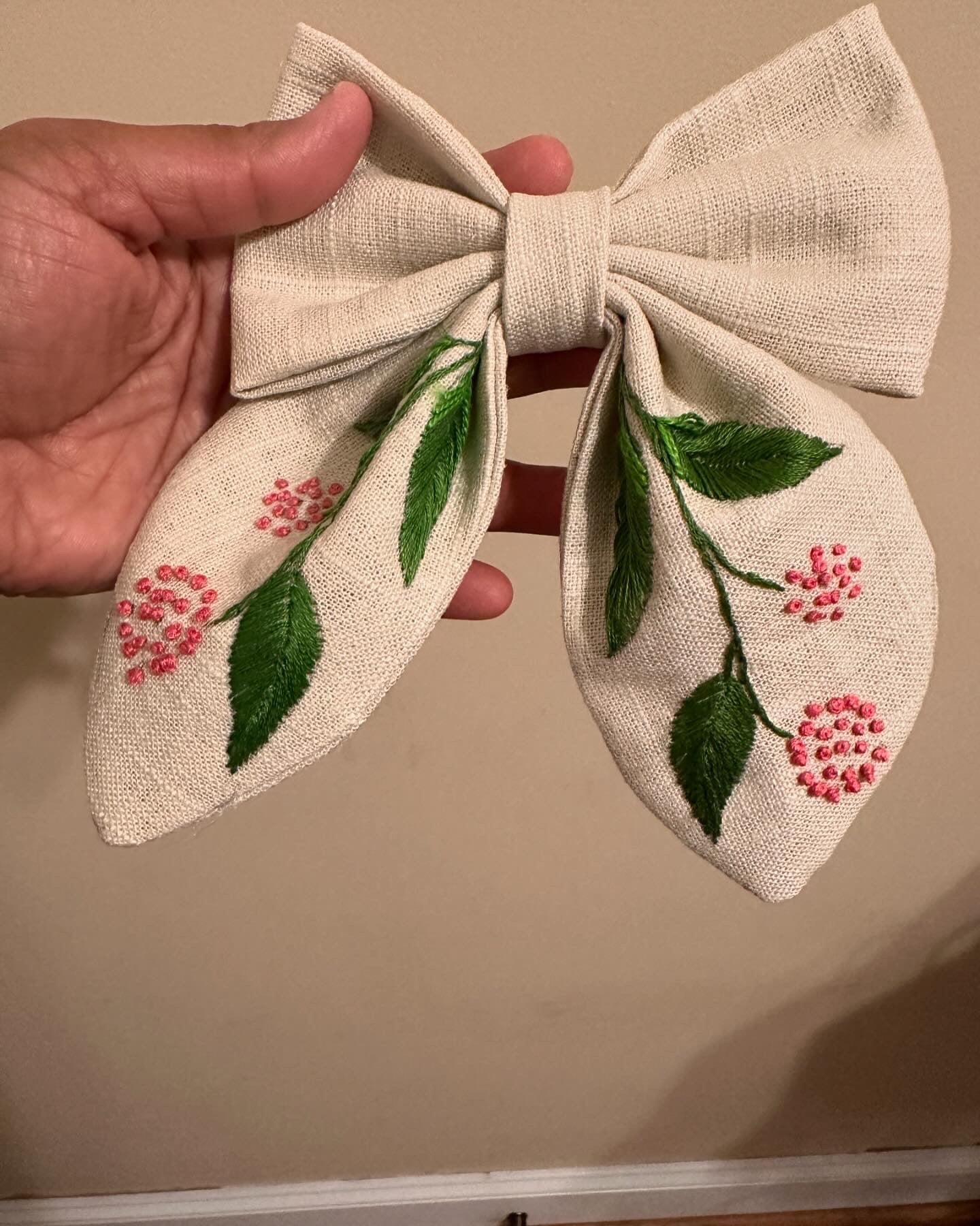 Hand Embroidered Hair Bow