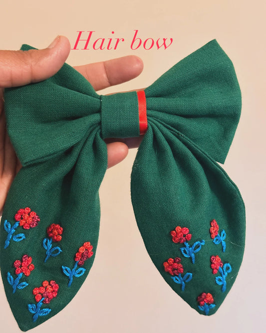 Hand Embroidered Hair Bow