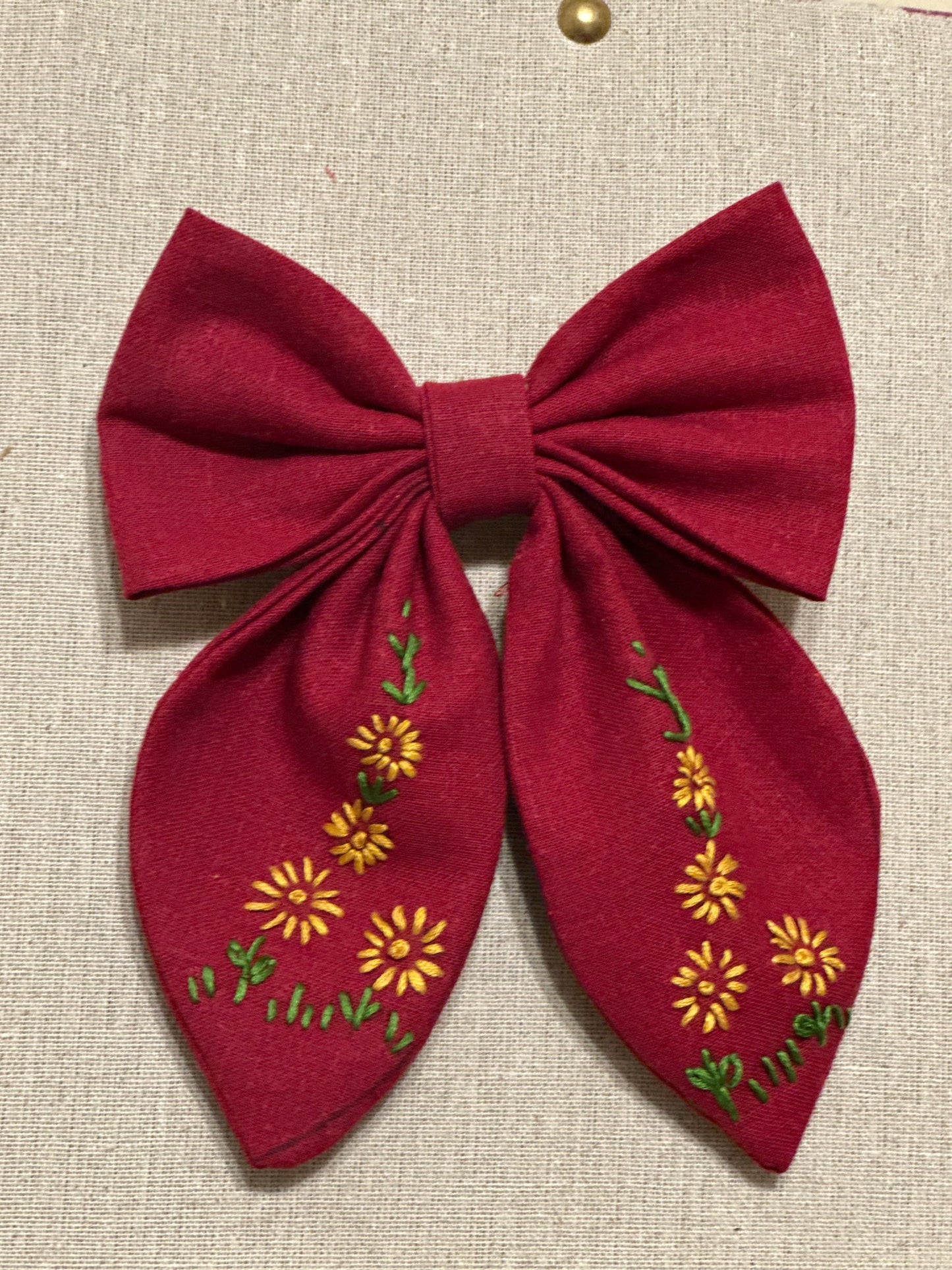 Hand Embroidered Hair Bow