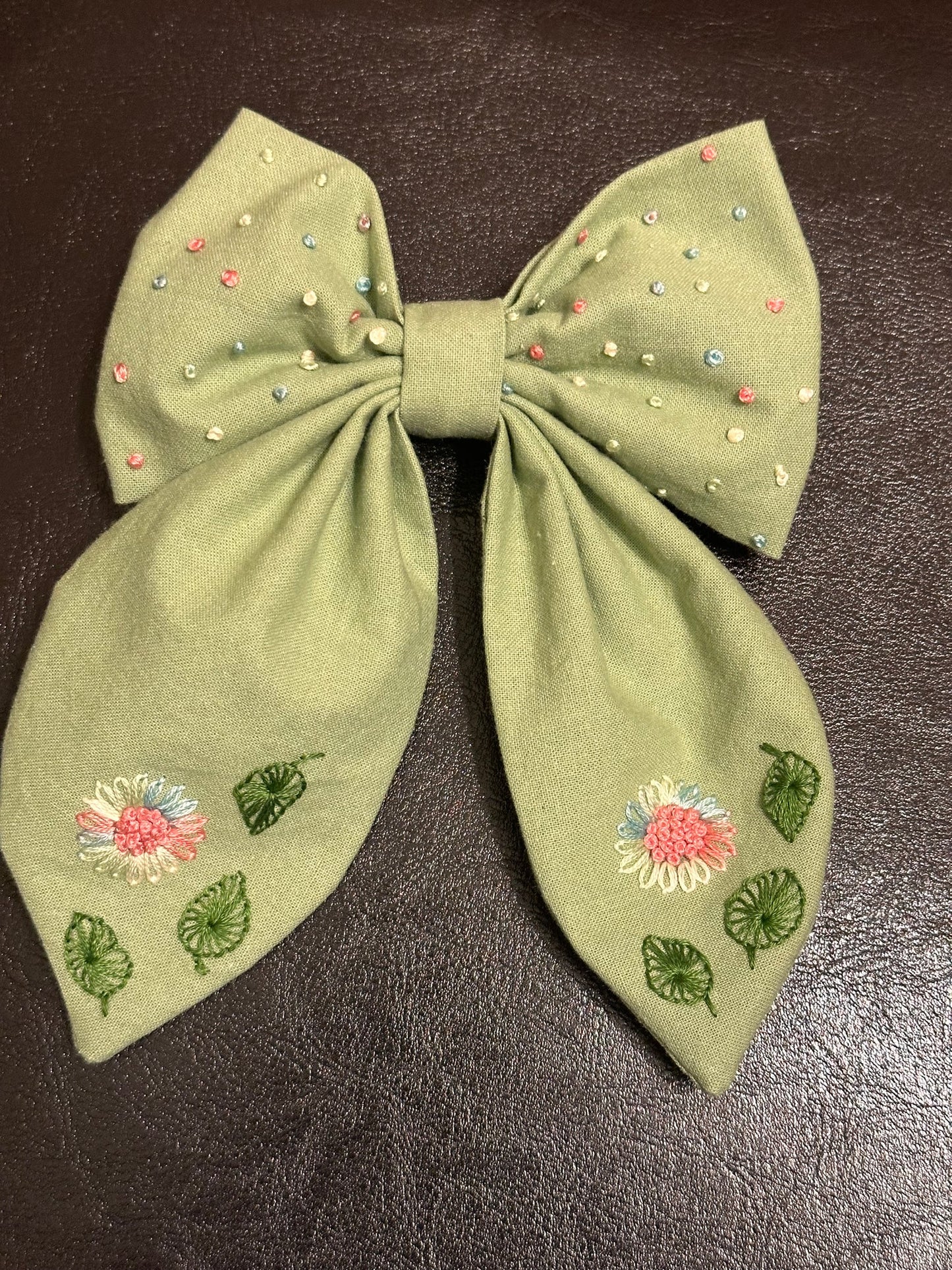 Hand Embroidered Hair Bow