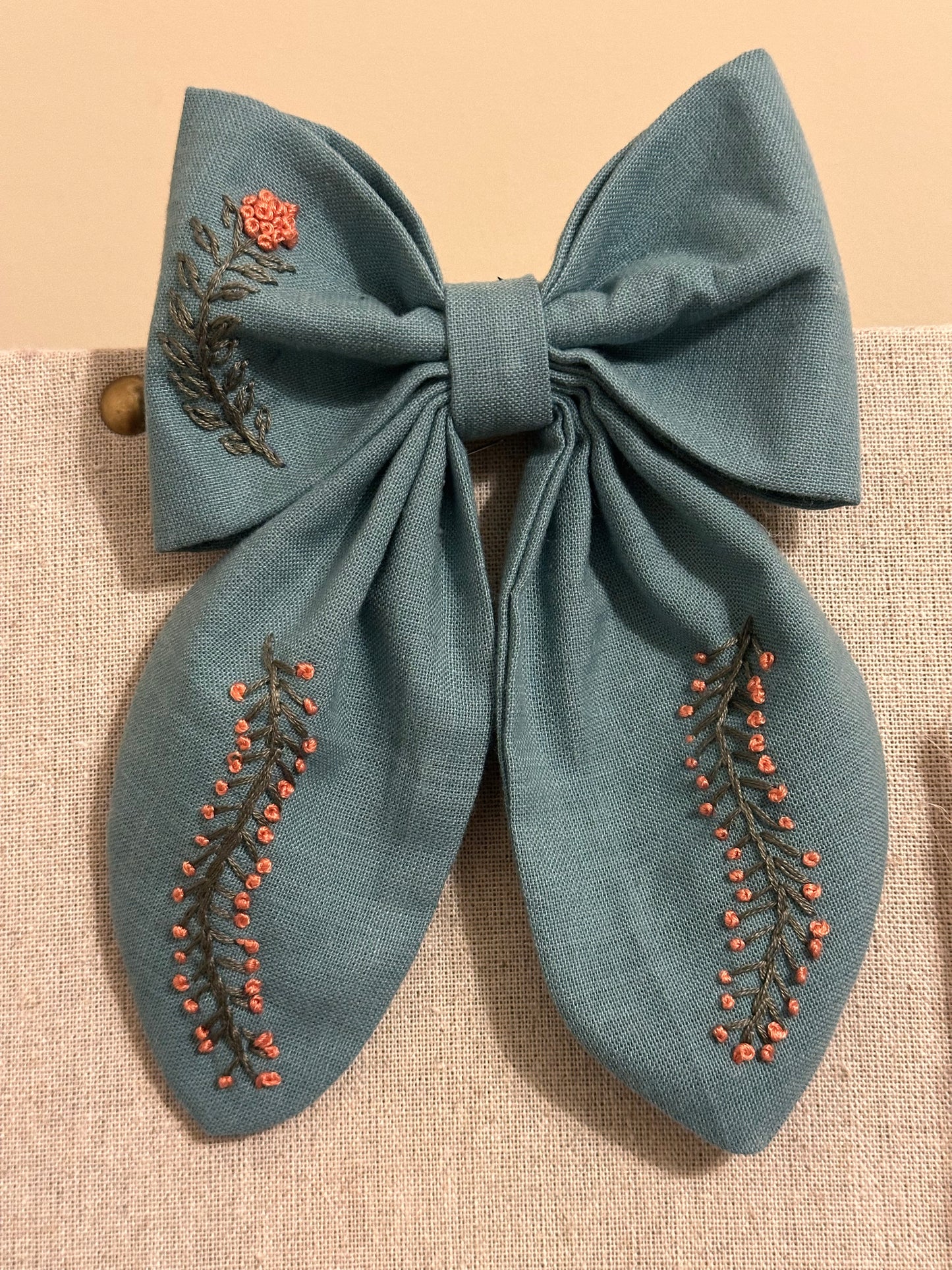 Hand Embroidered Hair Bow