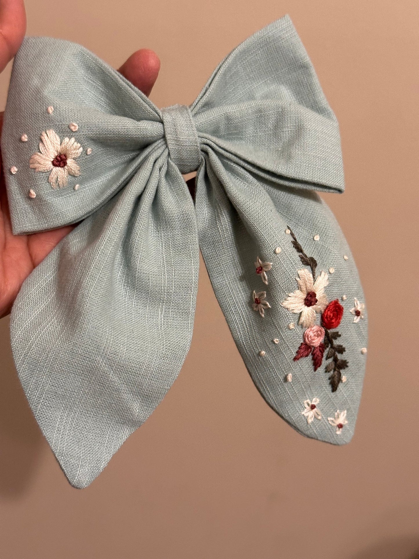 Hand Embroidered Hair Bow
