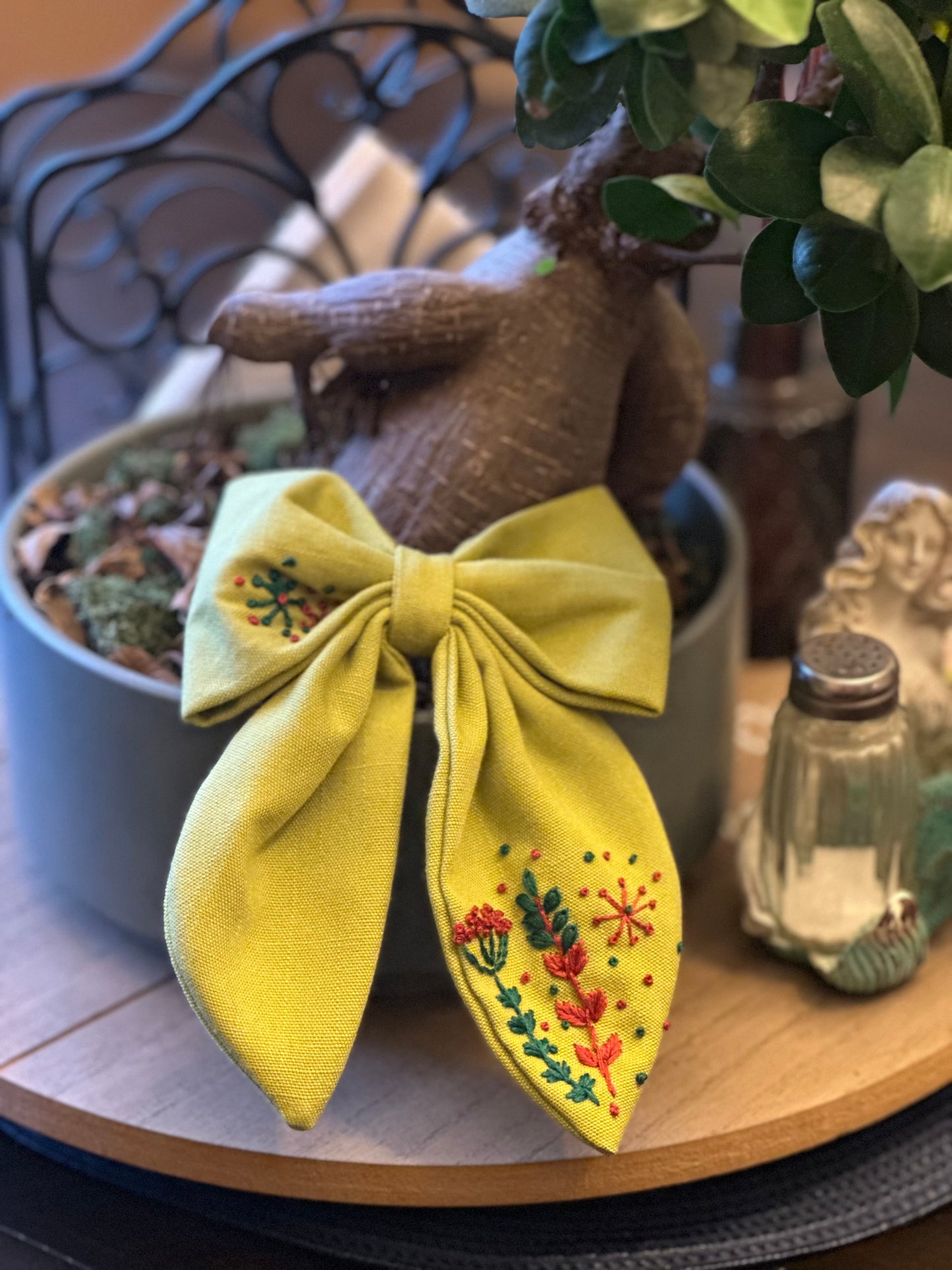 Hand Embroidered Hair Bow