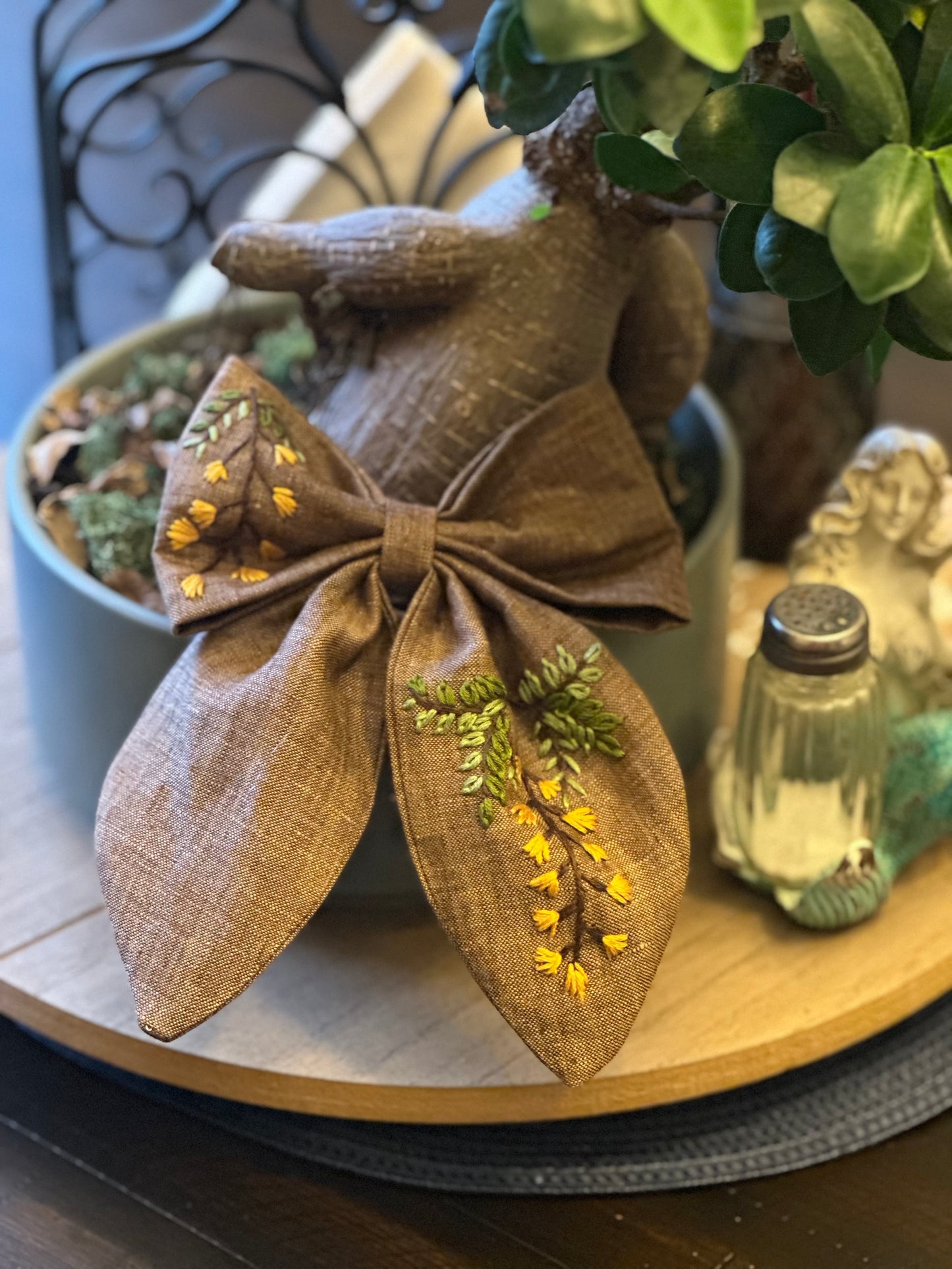 Hand Embroidered Hair Bow