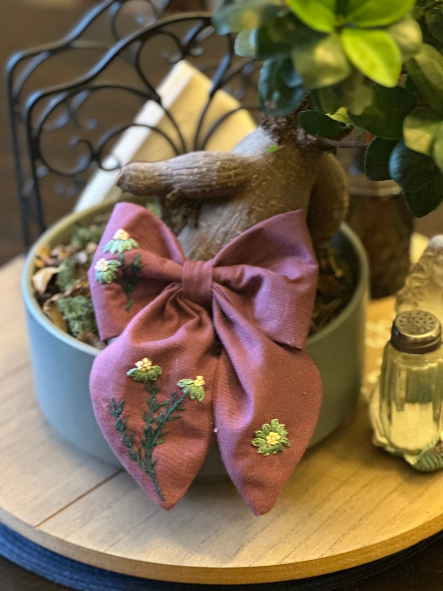 Hand Embroidered Hair Bow