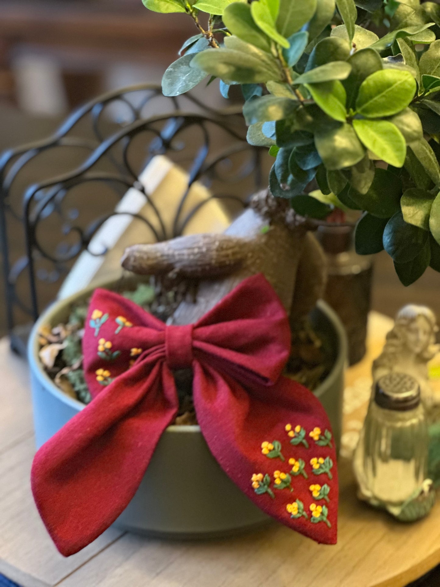 Hand Embroidered Hair Bow