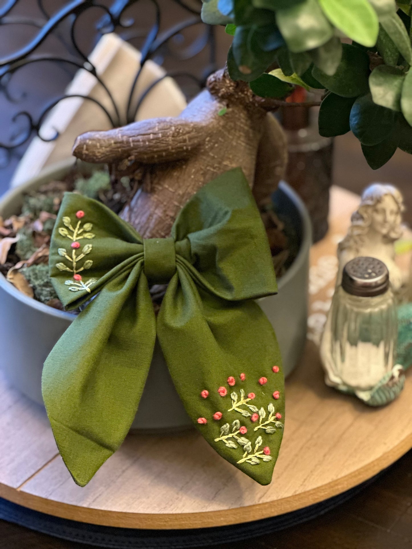 Hand Embroidered Hair Bow