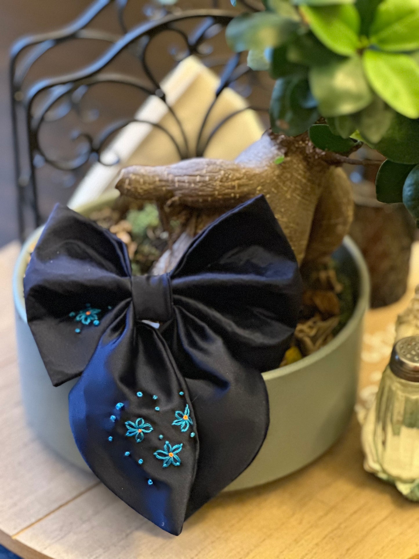 Hand Embroidered Hair Bow