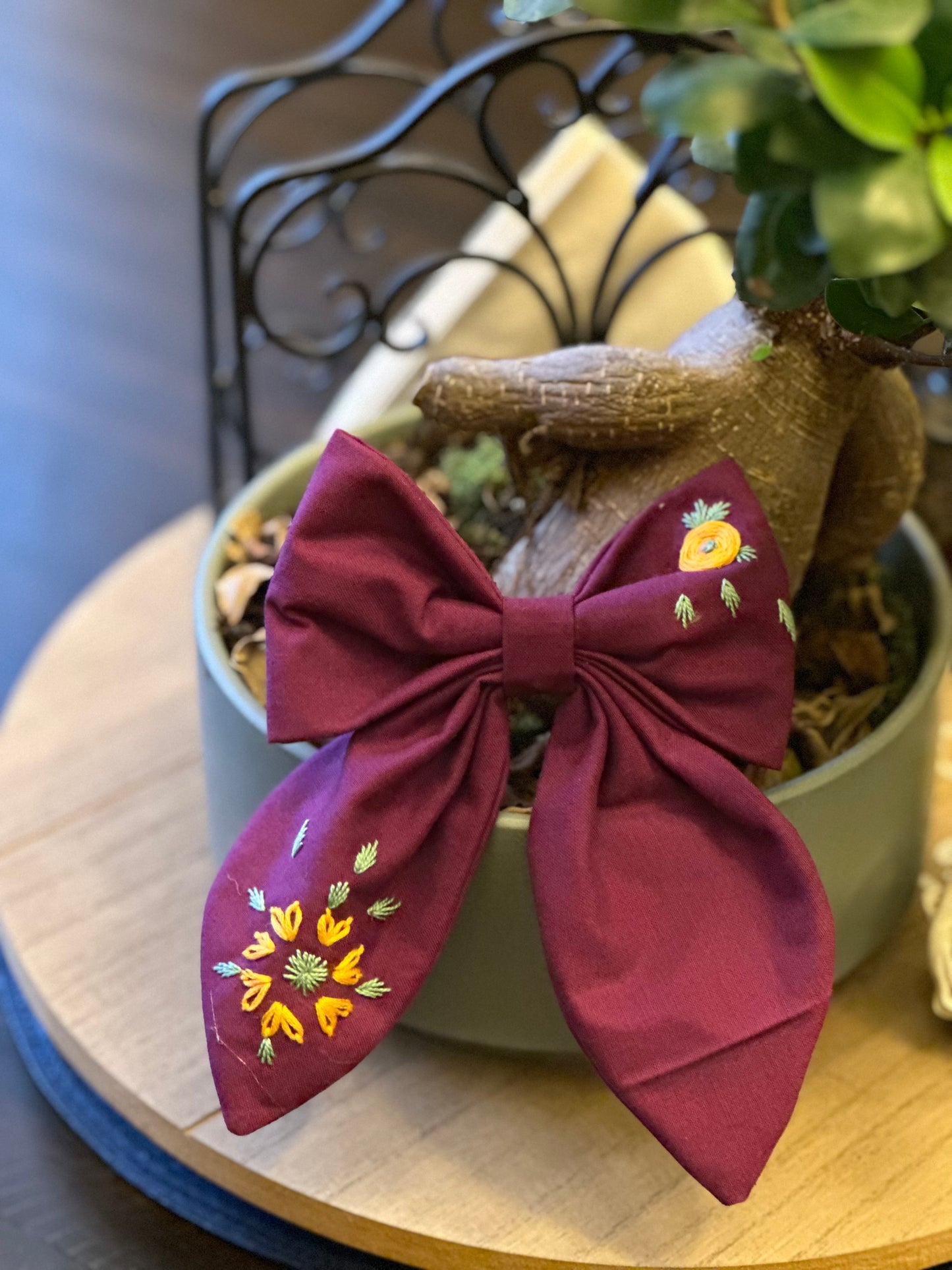 Hand Embroidered Hair Bow