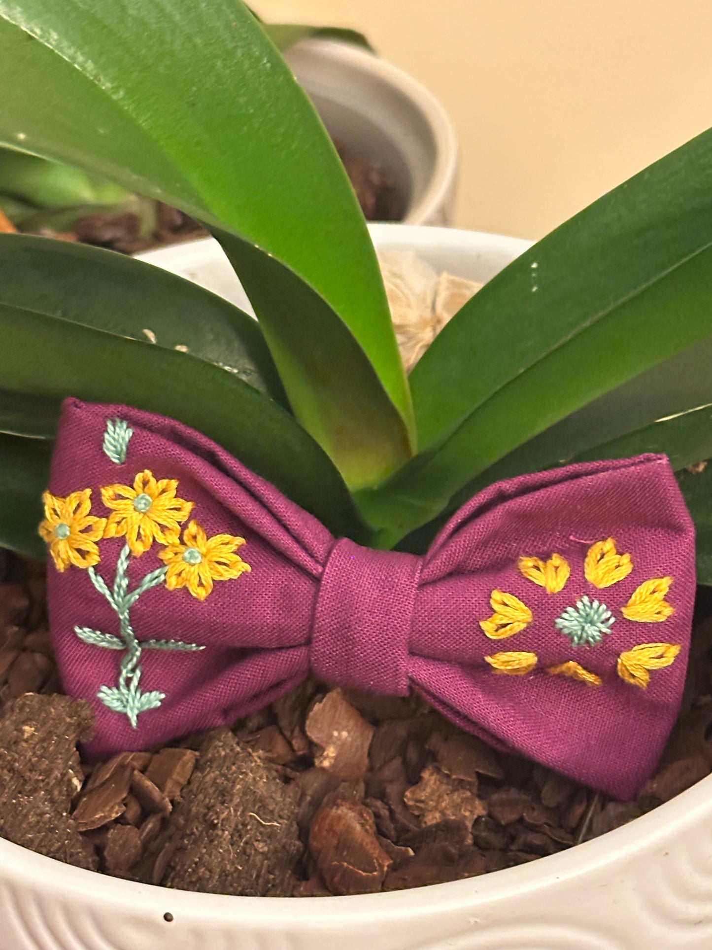 Hand Embroidered Hair Bow