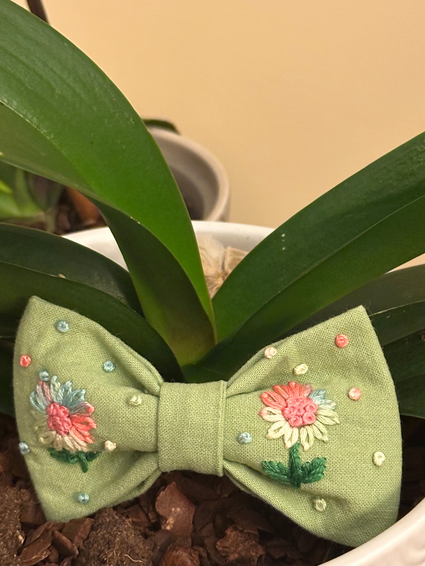 Hand Embroidered Hair Bow